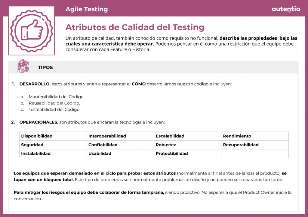 Agile testing: Atributos de Calidad del Testing